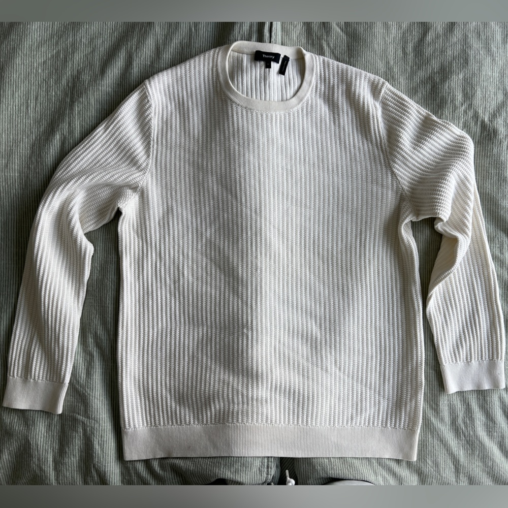 Theory Men's Cream Cotton Sweater, Size XL (fits slim)